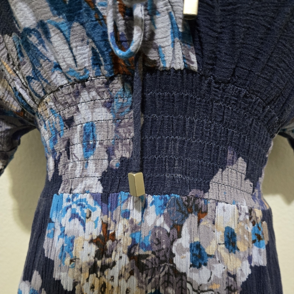 Lovestitch Blue Floral Maxi Dress Smocked Waist Size Small / Medium - Picture 4 of 13